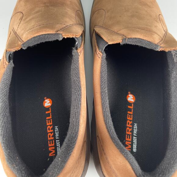 Merrell Jungle Moc Men's 9.5 Brown Nubuck Slip On Loafer Casual Shoes Waterproof - Picture 8 of 9